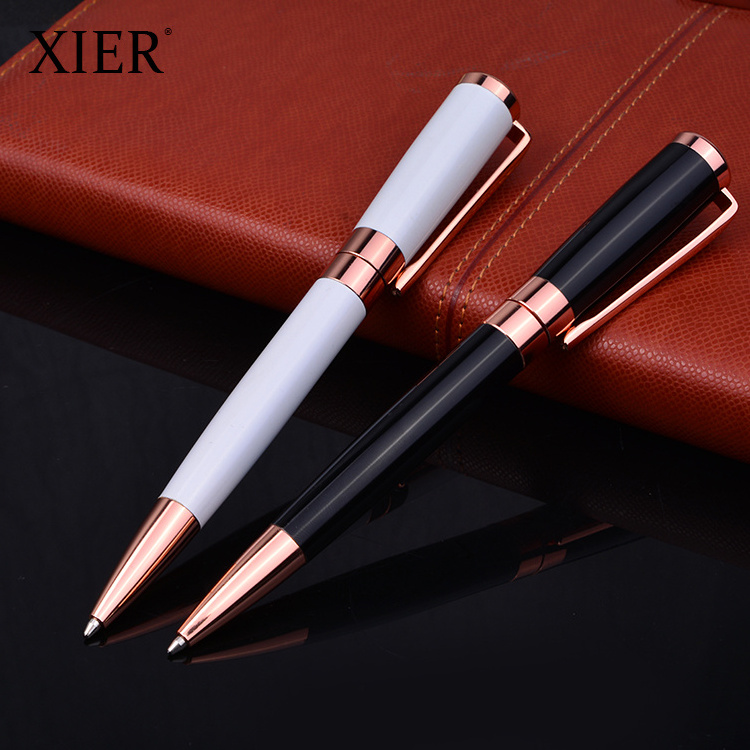 Promotional High Quality Top Level Advertising Private Label White Black Metal Twist Ballpen