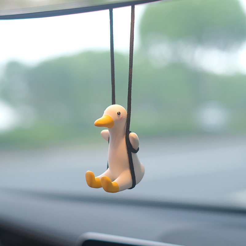 Swing Duck Car Pendant Funny Car Hanging Ornament Car Rear View Mirror Pendant Cute Decoration Swing Duck