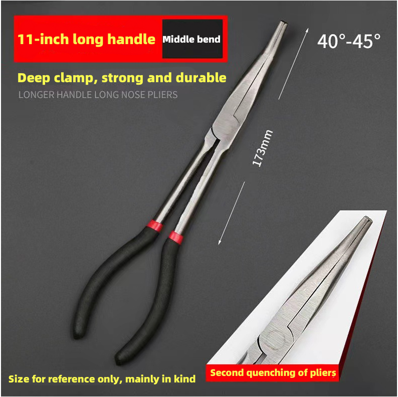 Factory direct sales of high-carbon steel  anti-slip 280mm longer hand long nose pliers of 11-inch middle bend