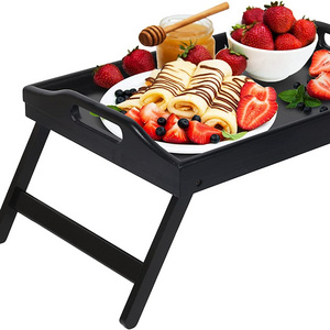 Bed Tray Folding Legs with Handles Breakfast Food Tray Table for Sofa Eating Drawing Bamboo Serving Lap Desk Snack Tray