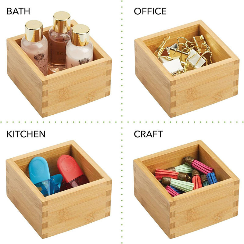 Square Bamboo Storage Bin Container Drawer Organizer Crate Boxes for Kitchen Pantry Cabinet Shelf Organizer box