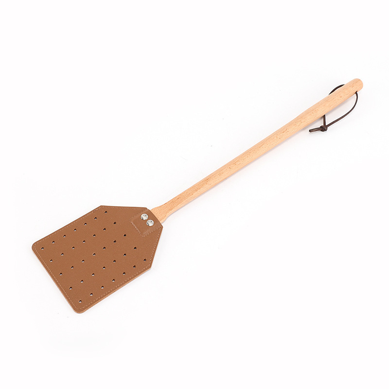 Sturdy Leather Fly Swatter for Indoors Long Handle Heavy Duty Wood Fly Swatter With Hanging Rope Durable Fly Swatter