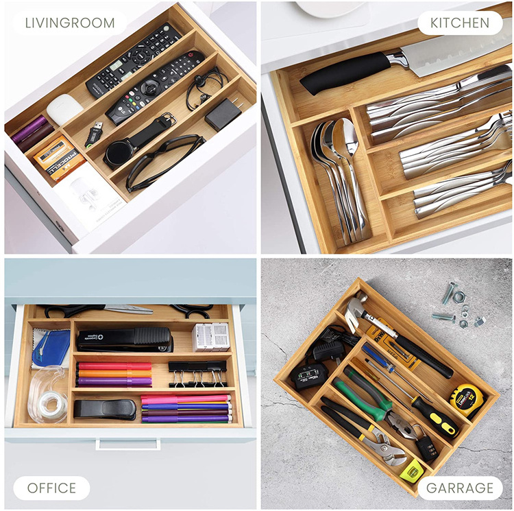 Flatware Utensil Cutlery Silverware Holder for Drawer Small Extra-Deep Wooden Kitchen Drawer Organizer Divider