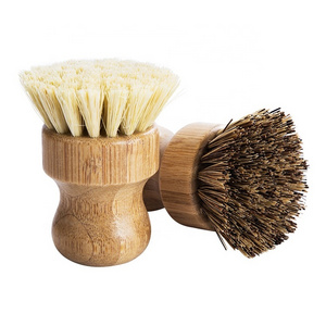 Bamboo sisal brush round Mini pot brush kitchen sink wash dishes pan vegetable brush