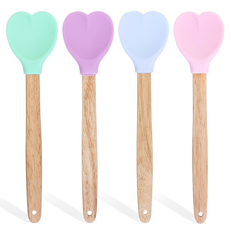 Heart Shaped wooden handle Silicone Spatula for Cooking Stirring