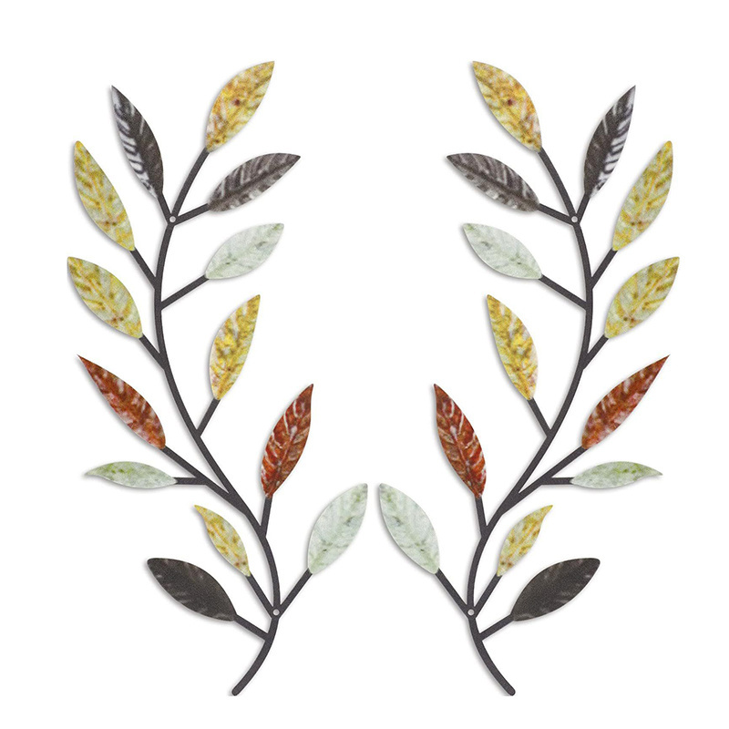 Metal wrought iron leaves wall decoration rattan olive tree branches and leaves wall living room outdoor decoration