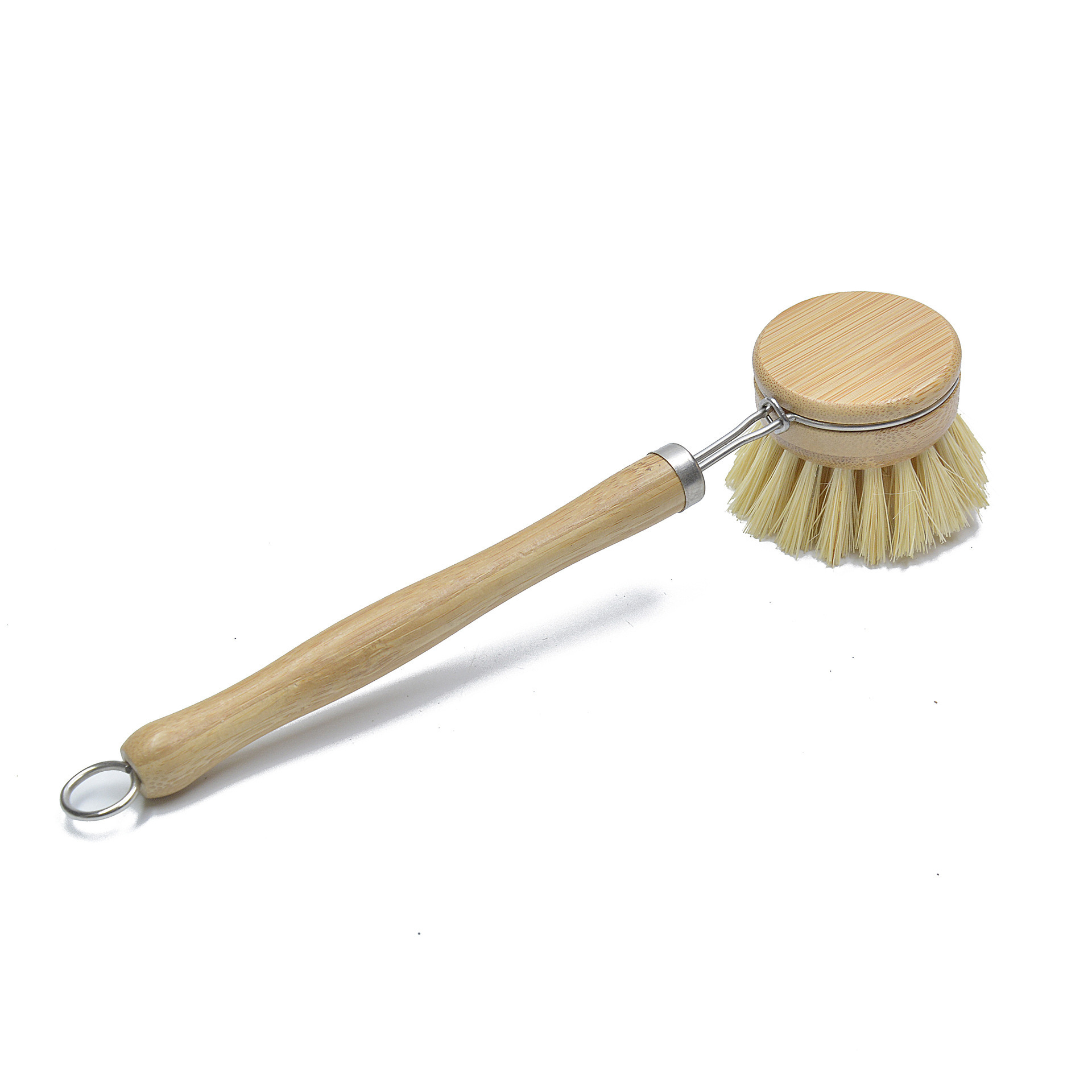 Custom logo kitchen cleaning brush sisal bamboo long handle replaceable brush head dishwasher pot brush