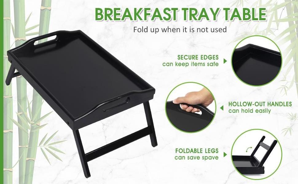 Bed Tray Folding Legs with Handles Breakfast Food Tray Table for Sofa Eating Drawing Bamboo Serving Lap Desk Snack Tray