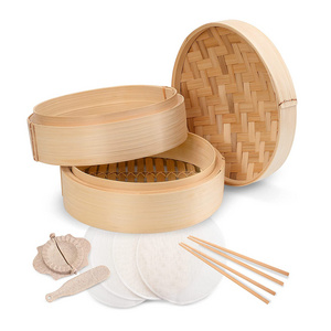 Wooden Basket With Handle Ring Adapter Reusable Silicone Liner Kit Bamboo Steamer