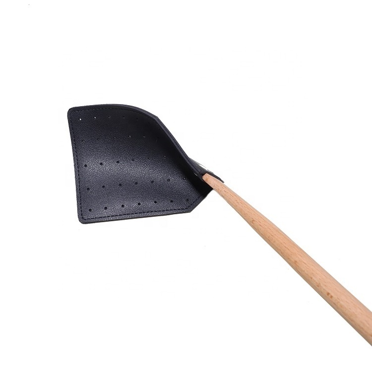 Leather Heavy Duty Rustic Manual Swat with Wooden Long Handle Fly Swatter