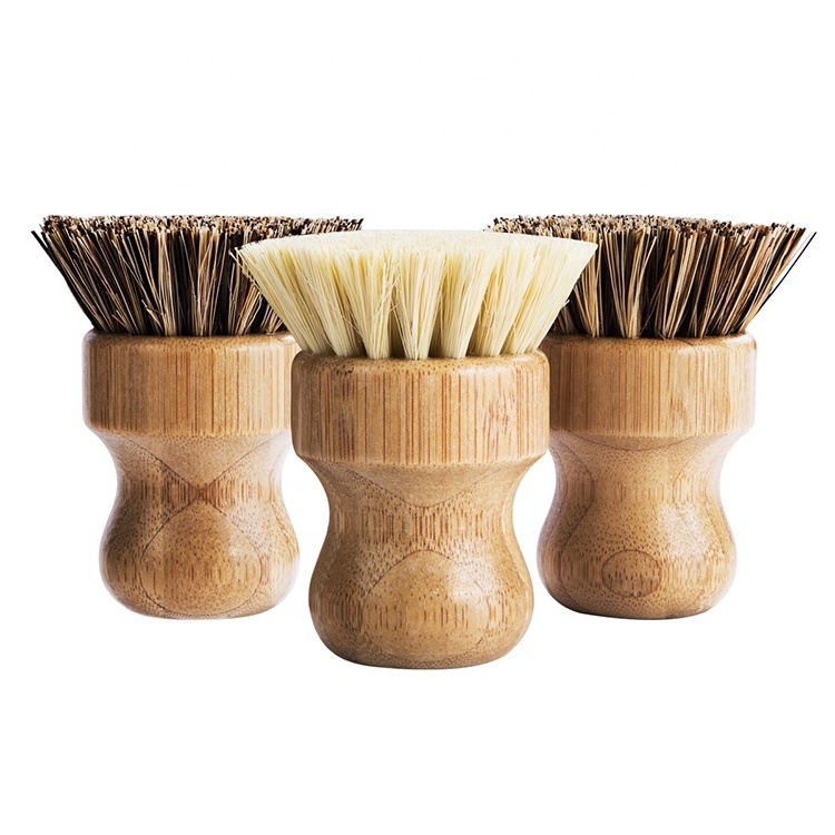 Bamboo sisal brush round Mini pot brush kitchen sink wash dishes pan vegetable brush