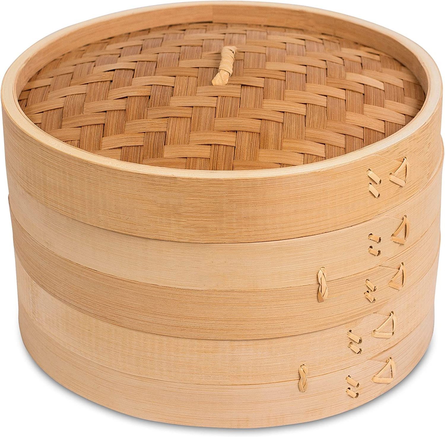 bamboo steamer basket with stainless steel ring