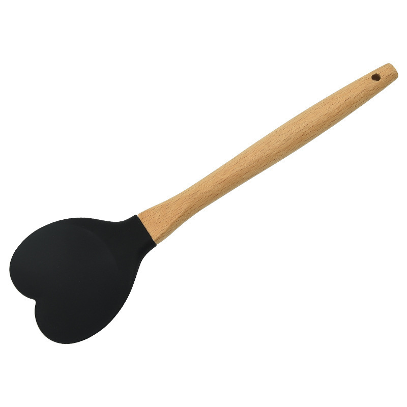 Heart Shaped wooden handle Silicone Spatula for Cooking Stirring