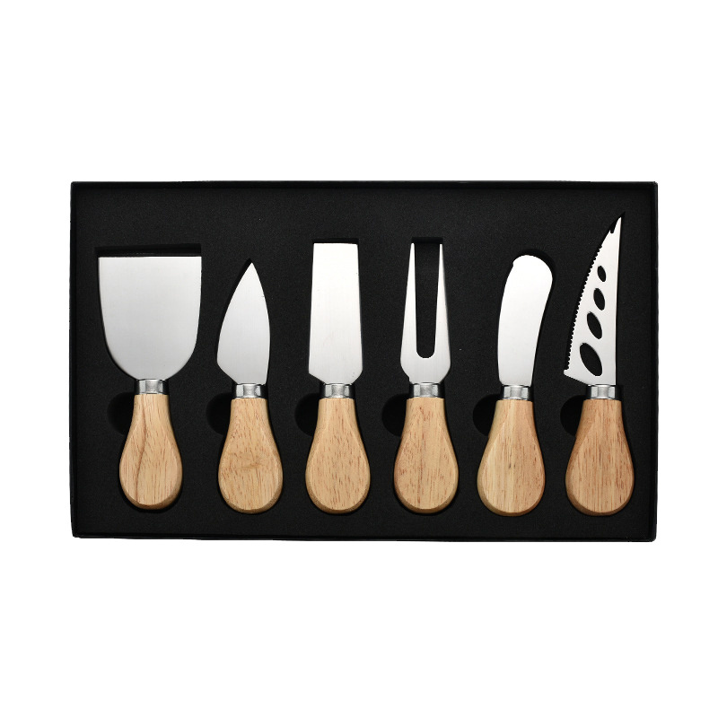 Stainless steel cheese knife Acacia wooden handle cheese knife Gift Box Set Cheese knife 6 pieces gift box set