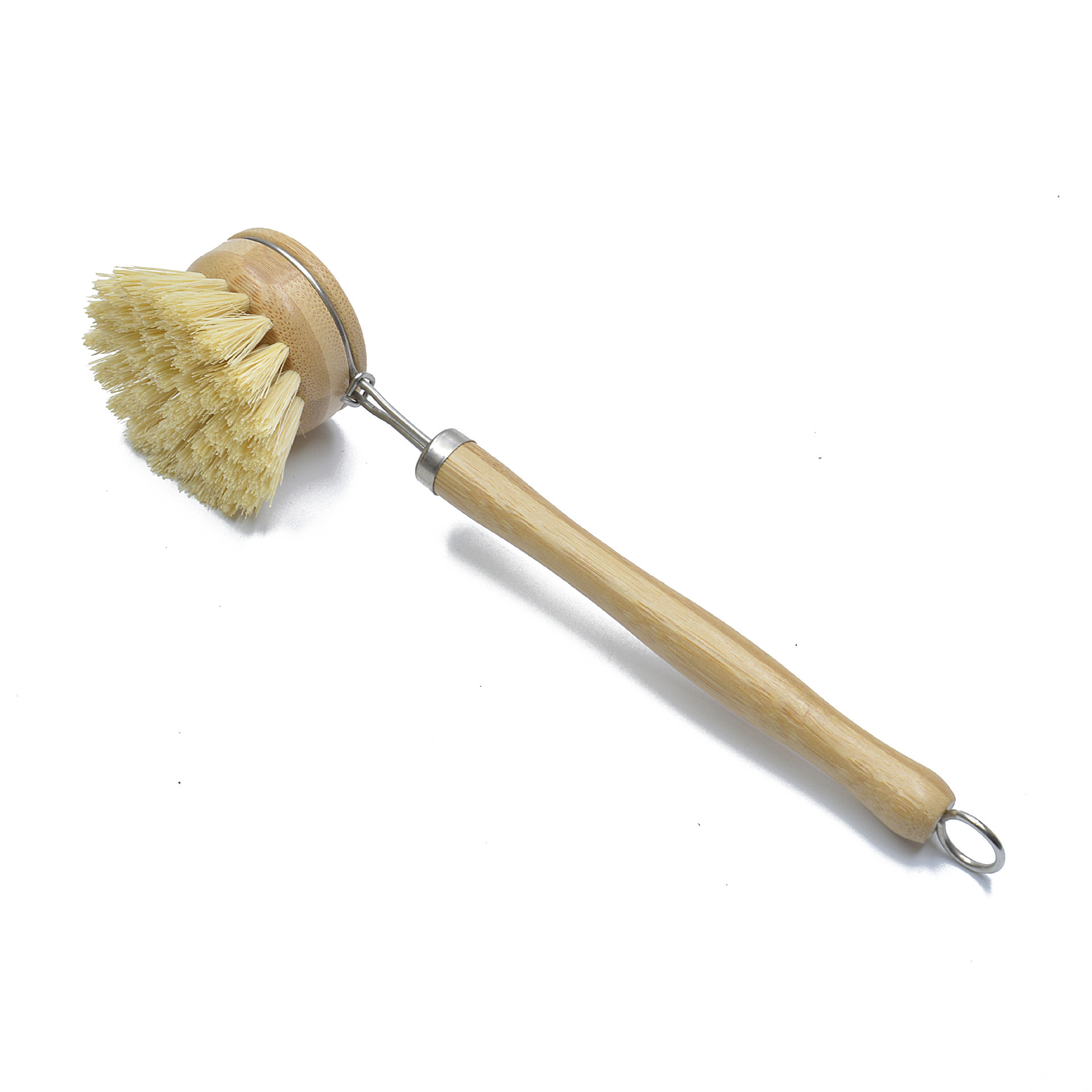 Custom logo kitchen cleaning brush sisal bamboo long handle replaceable brush head dishwasher pot brush