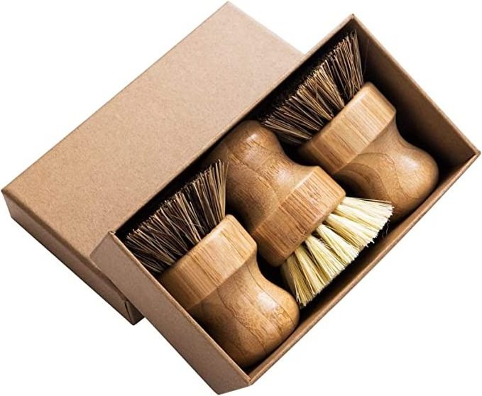 Mini Dish Brush Natural Scrub Brush Durable Scrubber Cleaning Kit with Union Fiber and Tampico Fiber for Cleaning Pots