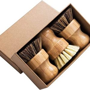 Mini Dish Brush Natural Scrub Brush Durable Scrubber Cleaning Kit with Union Fiber and Tampico Fiber for Cleaning Pots