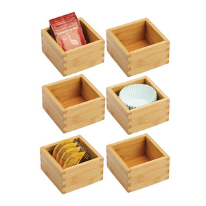 Square Bamboo Storage Bin Container Drawer Organizer Crate Boxes for Kitchen Pantry Cabinet Shelf Organizer box