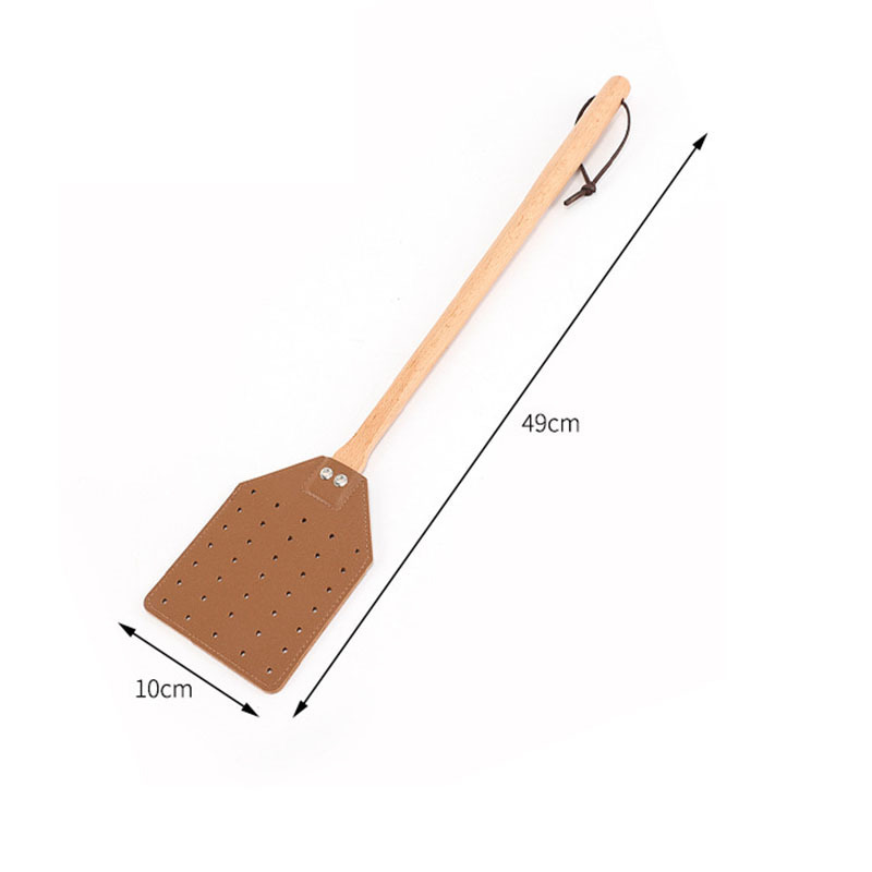 Sturdy Leather Fly Swatter for Indoors Long Handle Heavy Duty Wood Fly Swatter With Hanging Rope Durable Fly Swatter