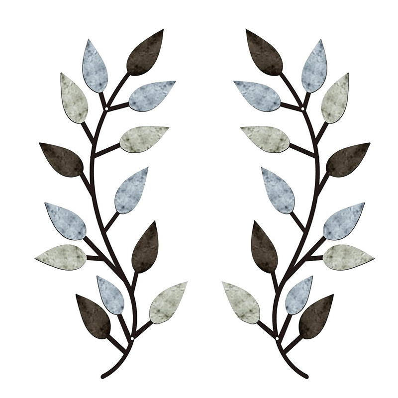 Metal wrought iron leaves wall decoration rattan olive tree branches and leaves wall living room outdoor decoration