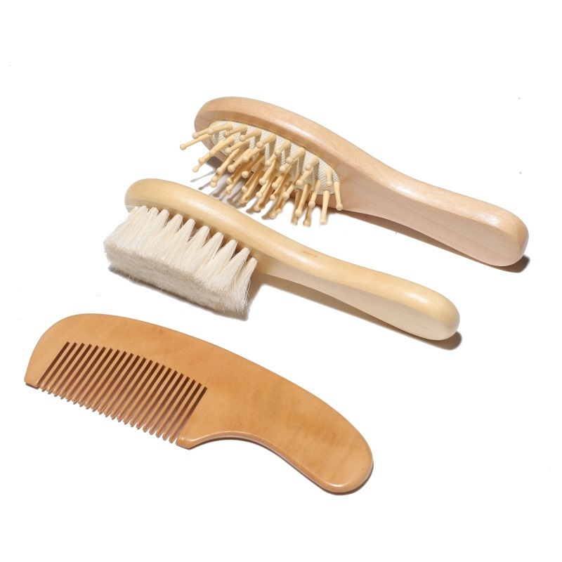 High quality soft hair brush baby wooden wool bristle small goat baby hair brush and comb for new baby care