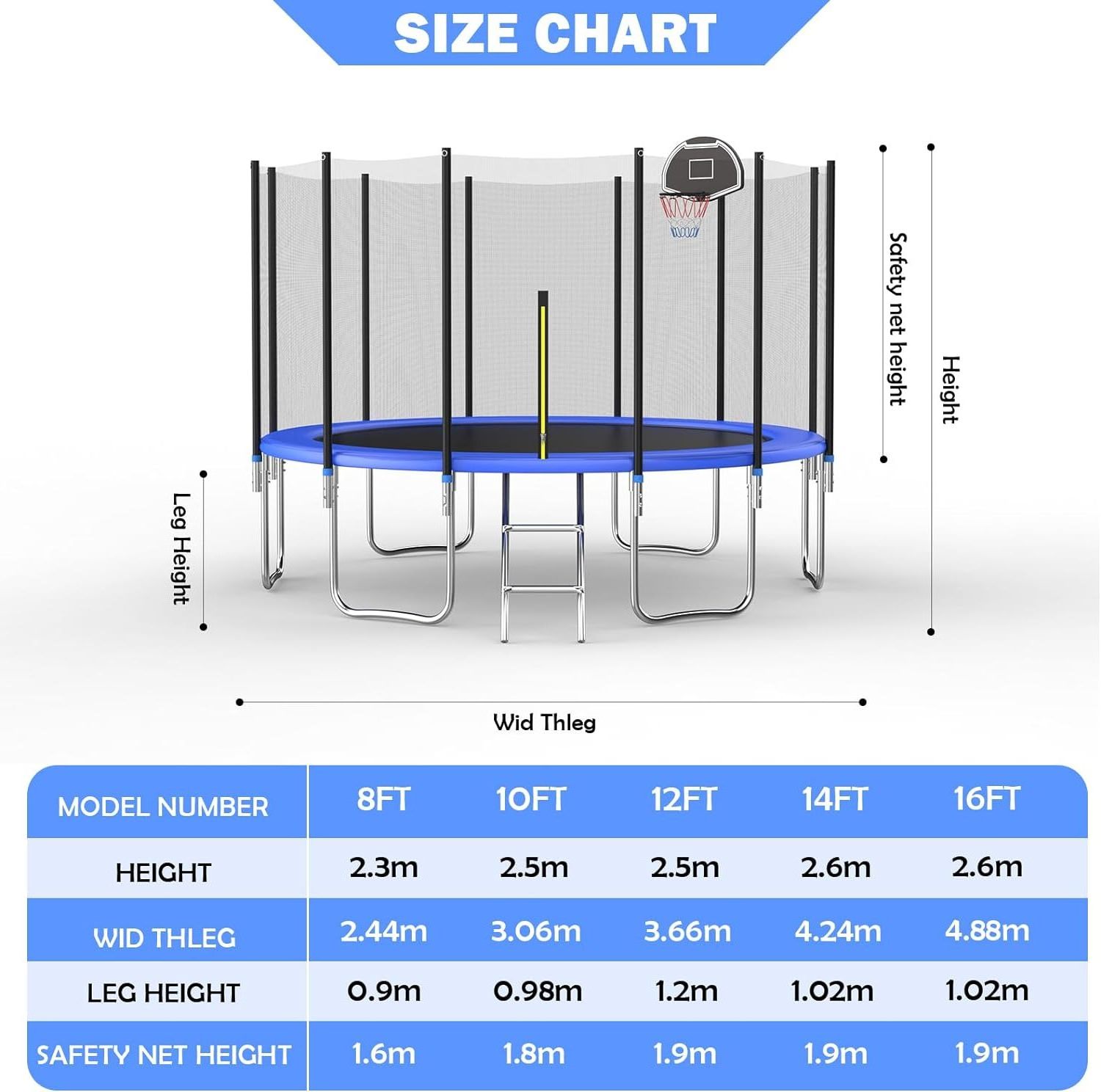 12FT Trampoline with Safety Enclosure Net for Kids and Adults Outdoor Fitness PVC Spring Cover Padding Exercise Trampoline