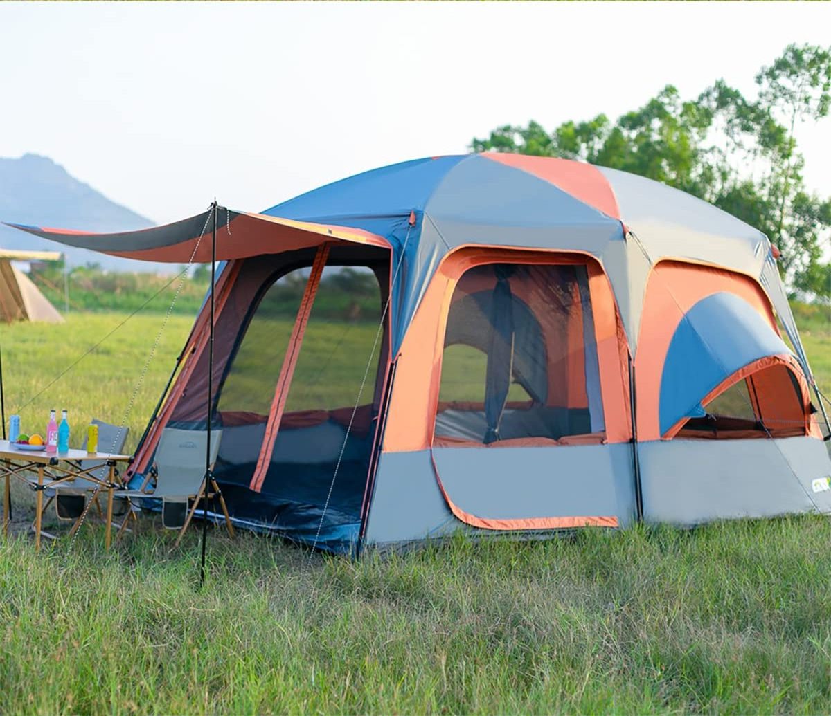 Outdoor Tent 2 Bedrooms and a Hall Family Tent for Picnic Parties and Camping 3 Screen Rooms Waterproof Tent