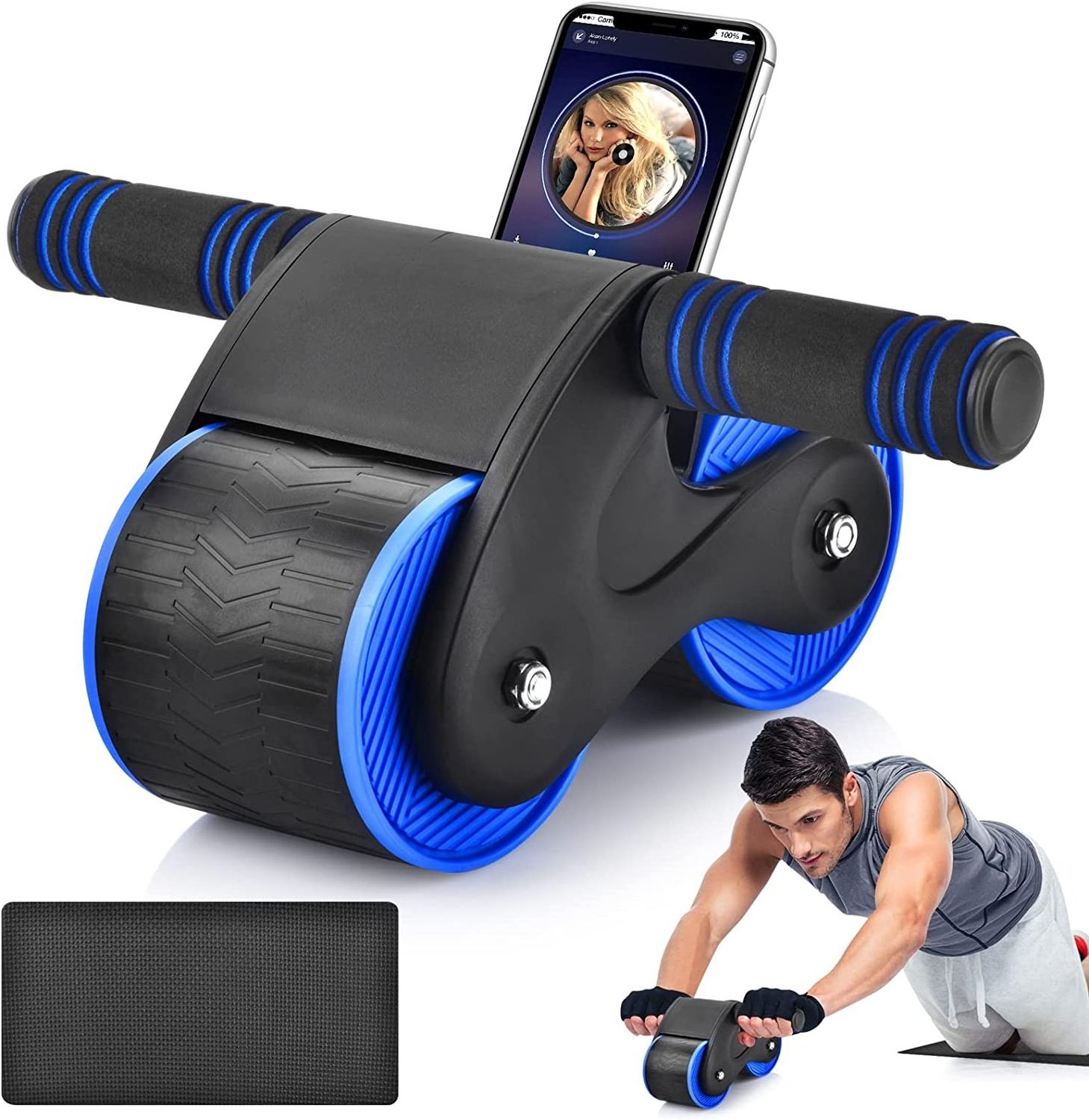 Natural Rubber Abdominal Wheel Roller with Knee Pads Abs Wheel Roller for Core Workout Aerobic Training