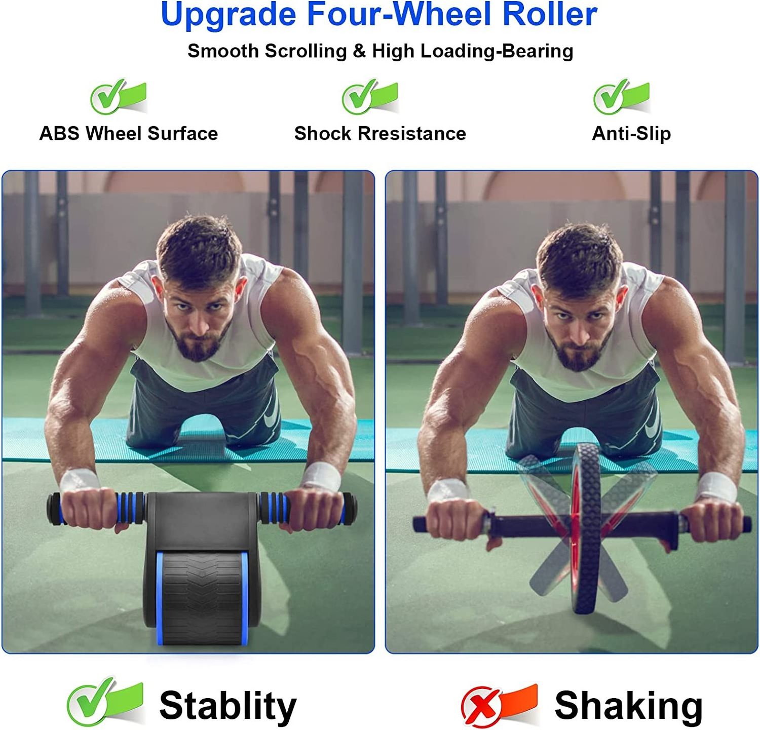 Natural Rubber Abdominal Wheel Roller with Knee Pads Abs Wheel Roller for Core Workout Aerobic Training