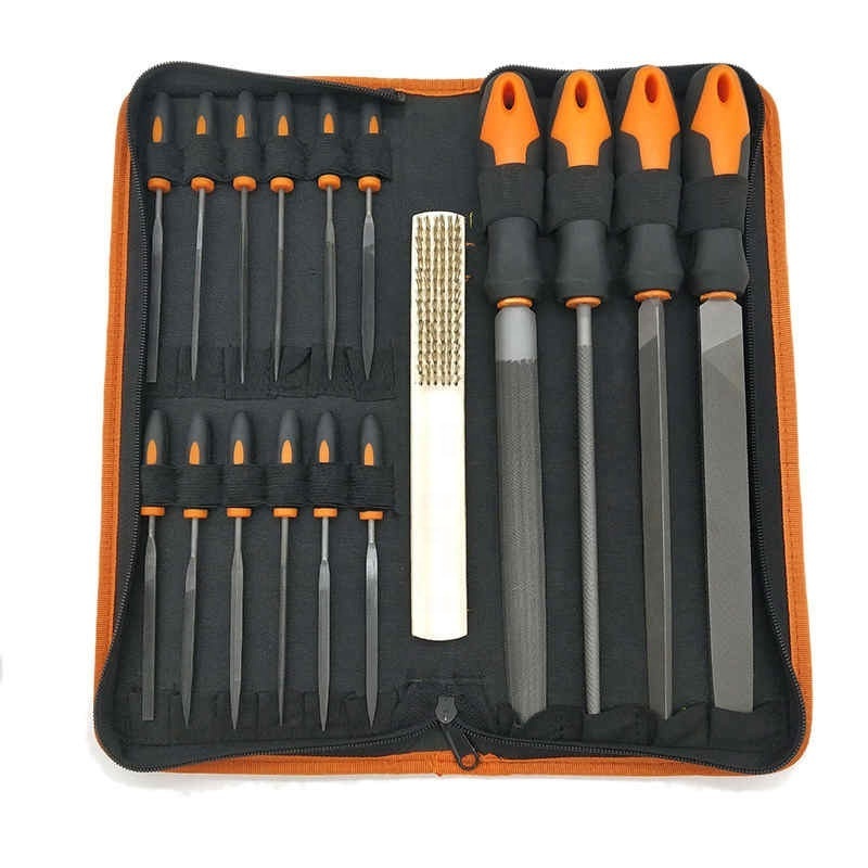 17Pcs Forged Alloy Steel File Set with Carry Case, Precision Flat/Triple-cornered/Half-Round/Round Large File and 12Pcs Needle F