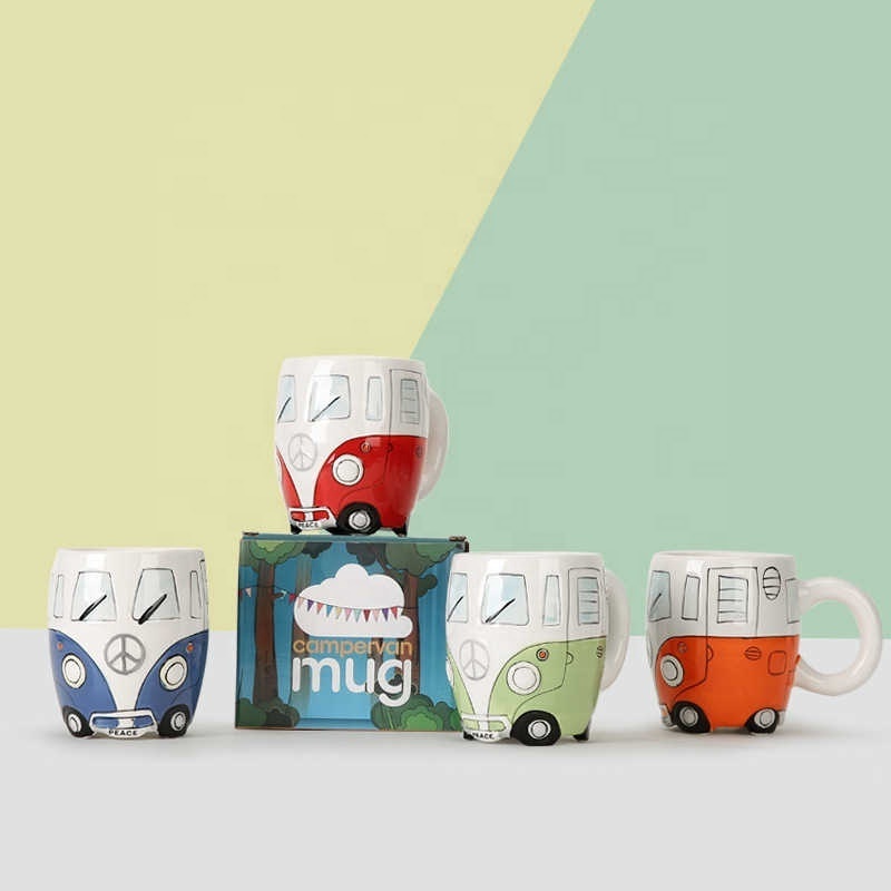 400ml Creative Hand Painting Double Bus Mugs Retro Ceramic Cup Coffee Milk Tea Mug Drinkware Novel Gifts