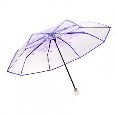 Cherry blossoms Umbrella Parasol Three-folding Rain-proof Transparent Outdoor Durable Folding Sunshade Mini Umbrella