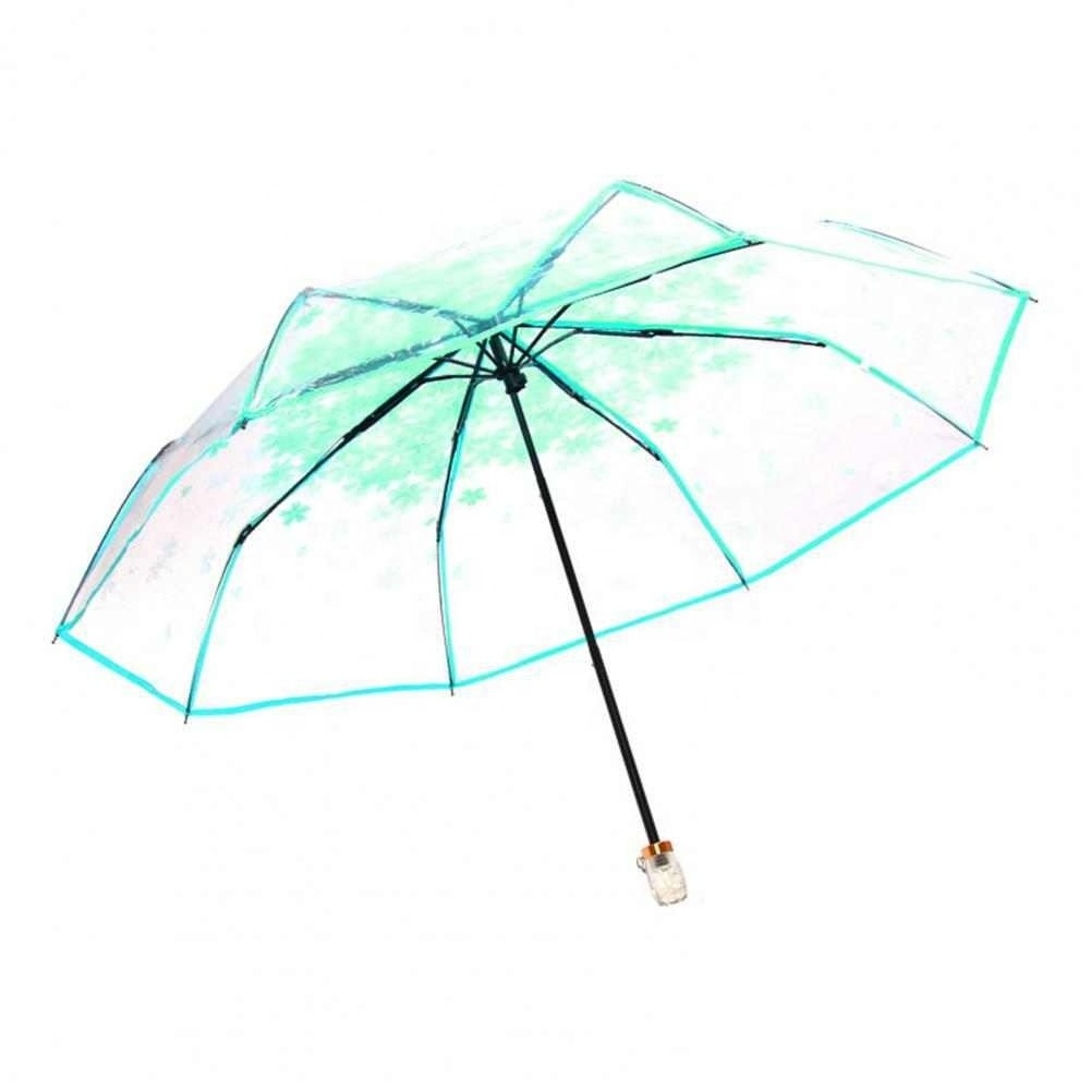 Cherry blossoms Umbrella Parasol Three-folding Rain-proof Transparent Outdoor Durable Folding Sunshade Mini Umbrella