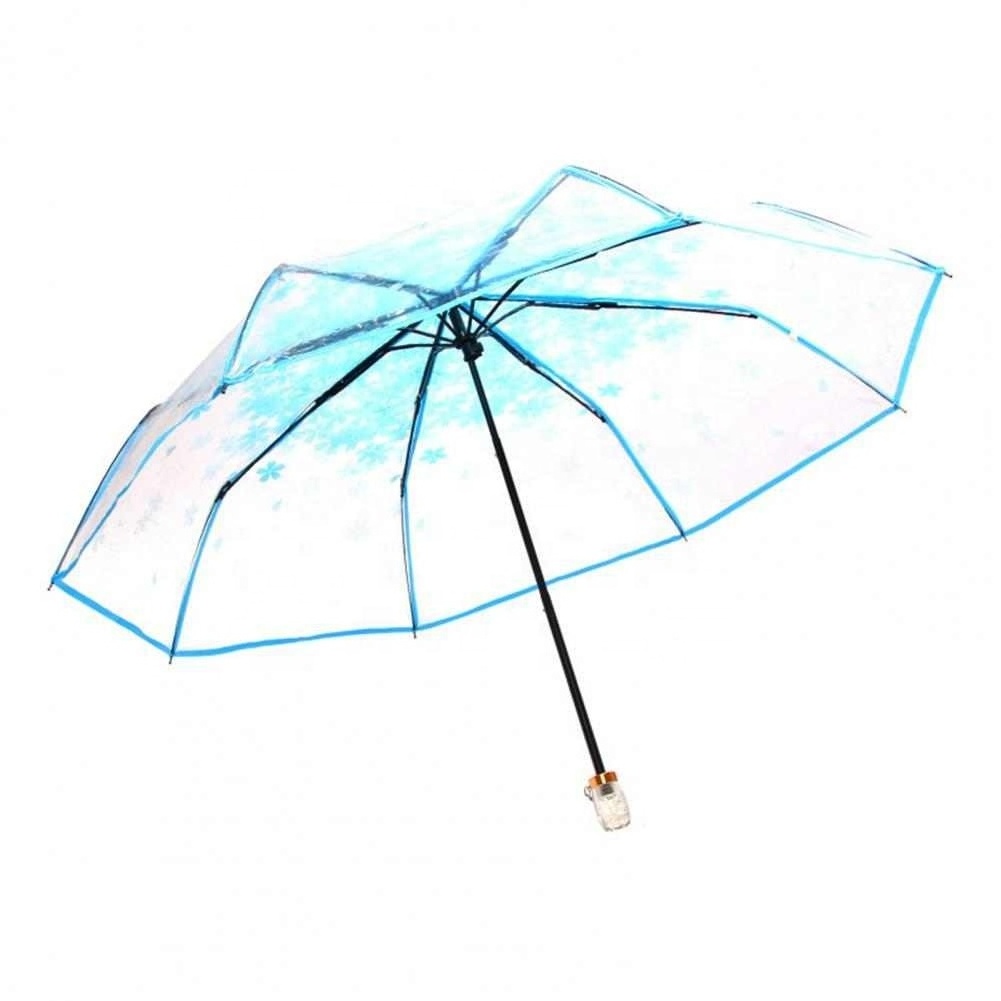 Cherry blossoms Umbrella Parasol Three-folding Rain-proof Transparent Outdoor Durable Folding Sunshade Mini Umbrella