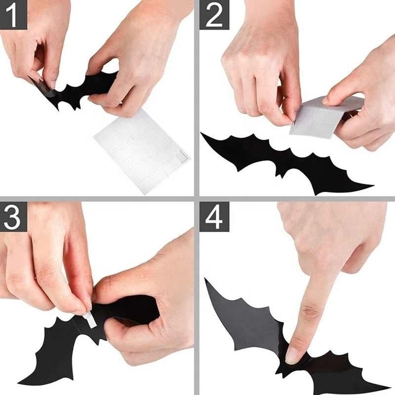 3Pcs PVC bat sticker Decorative Halloween Wall Stickers Props Party Bar KTV Haunted House Party Venue Decoration Wall Sticker