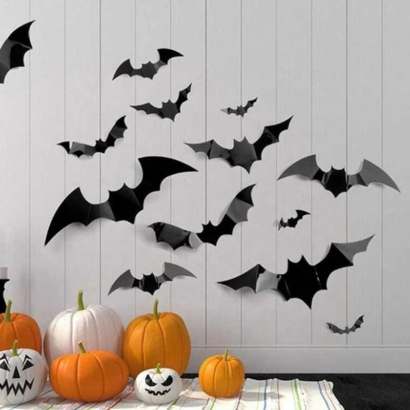 3Pcs PVC bat sticker Decorative Halloween Wall Stickers Props Party Bar KTV Haunted House Party Venue Decoration Wall Sticker