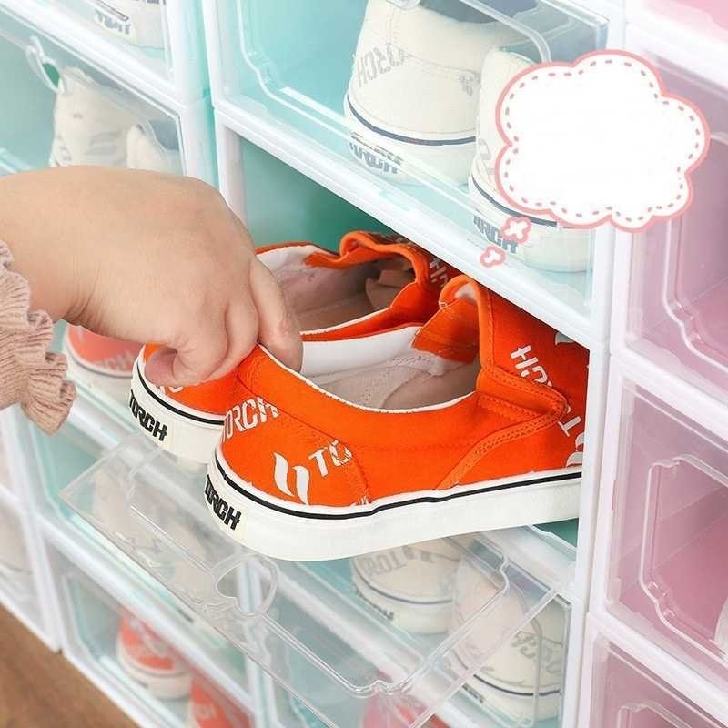 2 pcs Foldable plastic shoe box storage, transparent shoe box, transparent and stackable