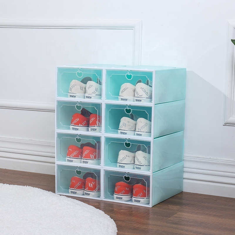 2 pcs Foldable plastic shoe box storage, transparent shoe box, transparent and stackable