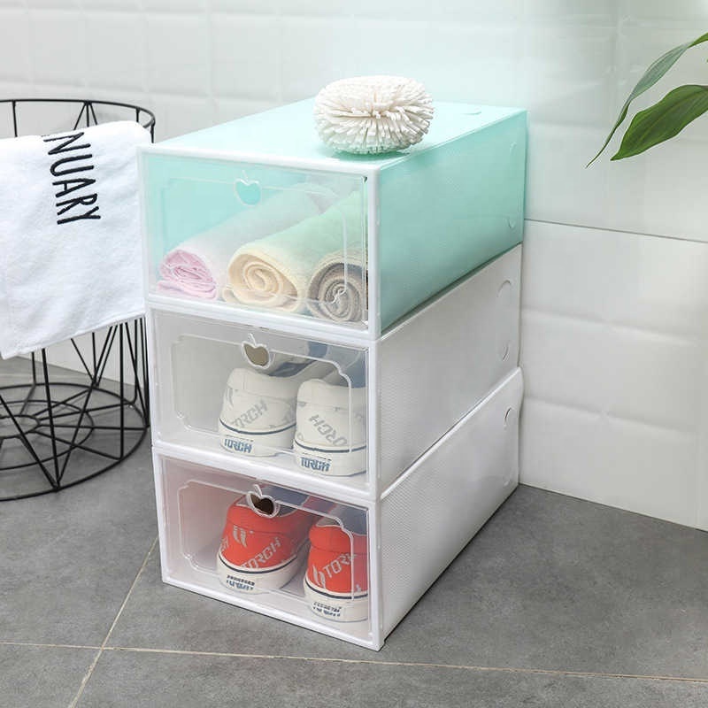 2 pcs Foldable plastic shoe box storage, transparent shoe box, transparent and stackable