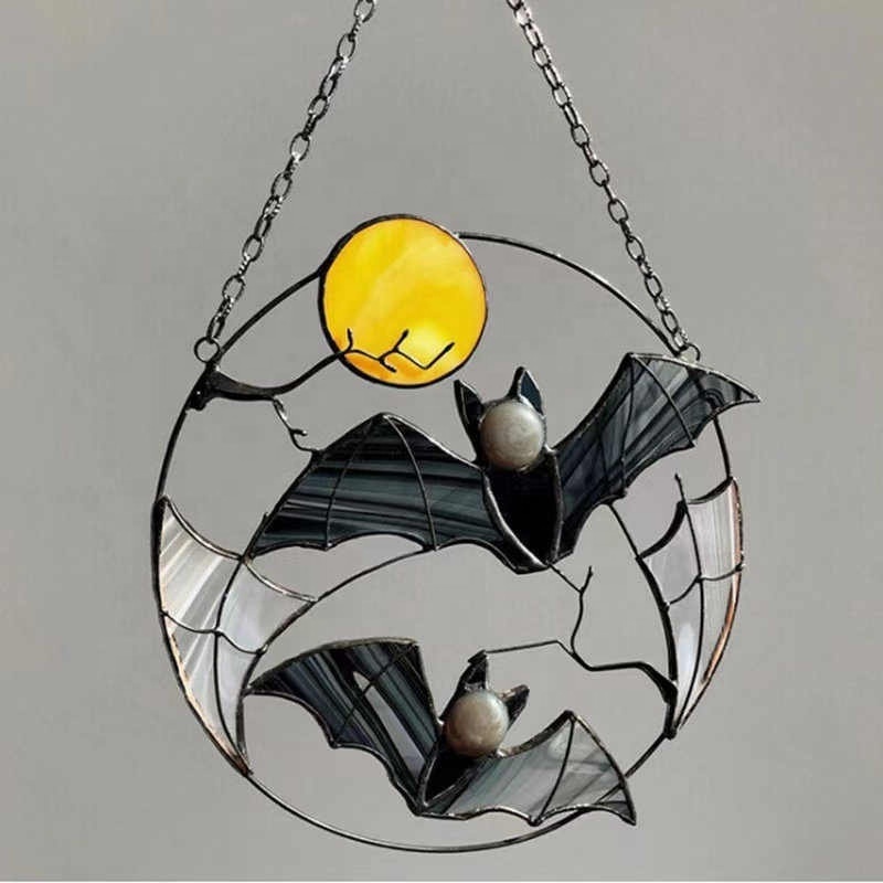 Cross-border New Halloween Bat Moon Decorative Pendant Indoor Balcony Wall Window Wall Hanging Arts And Crafts Pendant