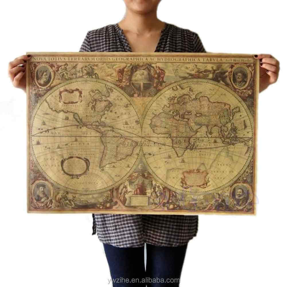 Vintage Kraft Paper Poster World Map Great Building Wall Sticker Art ...