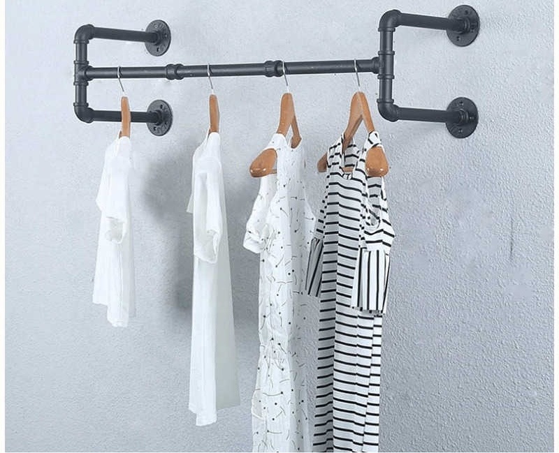 Industrial Style Metal Wall Hanging Clothes Rack Clothes Shop Iron Clothes Rack Clothing Props Used Water Pipe Display Rack