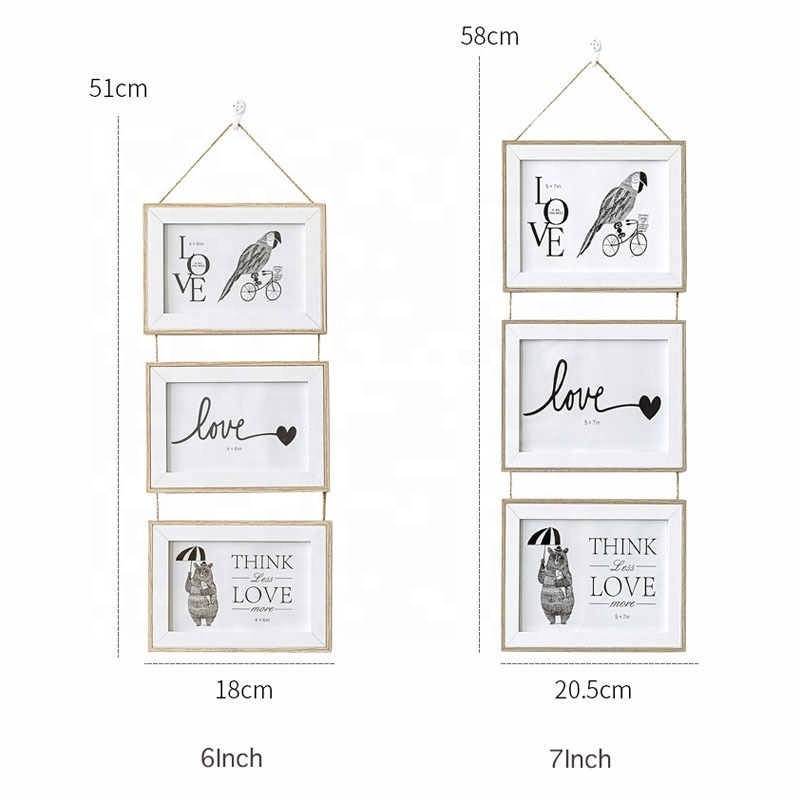 Wall Hanging Photo Frame 3 Connected Combination Seamless Nail European Solid Wooden Clip Paper Picture Holder Wall Decoration