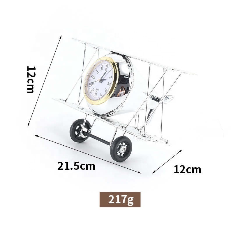 Metal Iron Craft Aircraft Clock Model Desktop Retro Clock Photography Prop Decoration Office Desktop Decoration