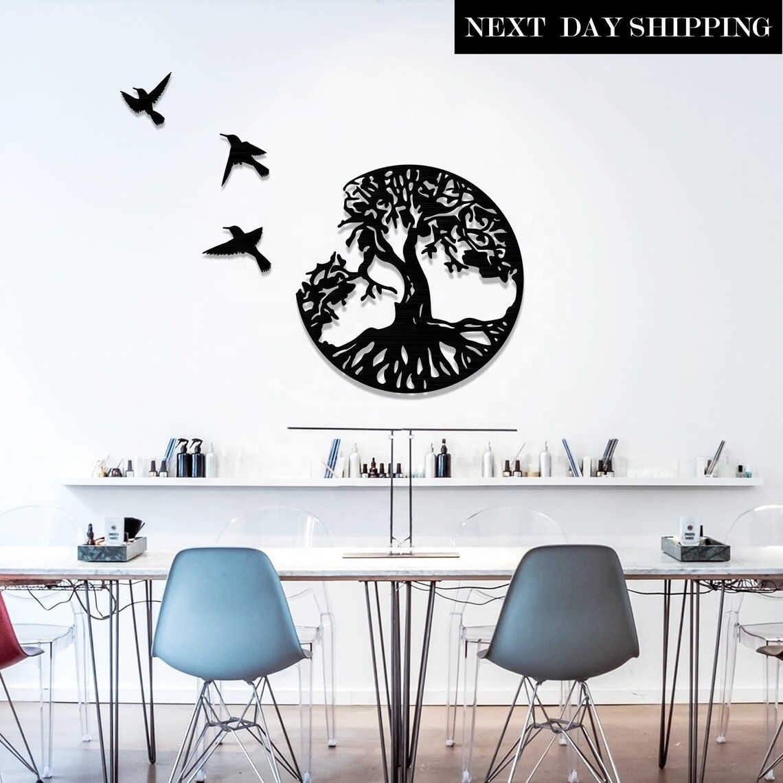 Tree of Life and 3 Birds Metal Wall Art Hanging Home Dining Room Decor Living Room Bedroom Signs Wall Personalized Decorations