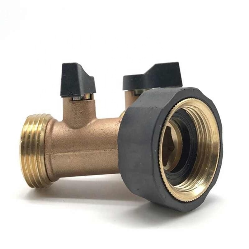 Brass Dual-Outlet Faucet Irrigation Ball Valve Adapter Garden Tap Hose Splitter Two Way Fitting 3/4 American/European Thread