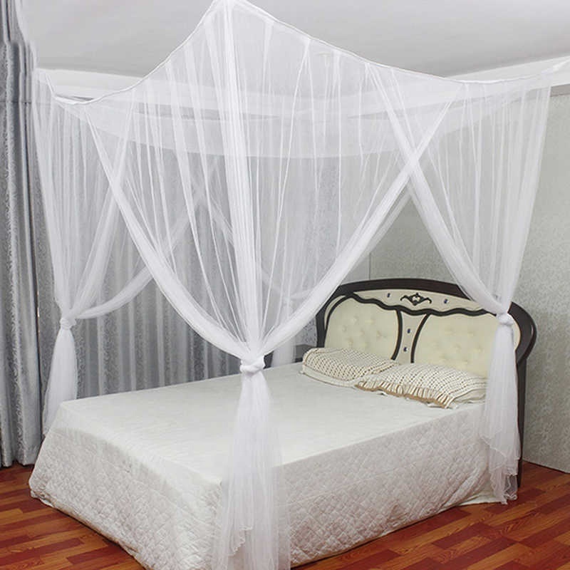 Four Side Open Home Utility Net 4 Corner Strap Queen Mosquito Net Four Columns Hanging Simple Style White Mosquito Nets