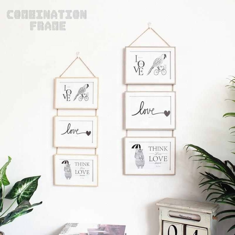 Wall Hanging Photo Frame 3 Connected Combination Seamless Nail European Solid Wooden Clip Paper Picture Holder Wall Decoration