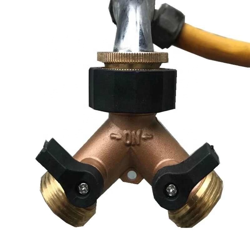 Brass Dual-Outlet Faucet Irrigation Ball Valve Adapter Garden Tap Hose Splitter Two Way Fitting 3/4 American/European Thread