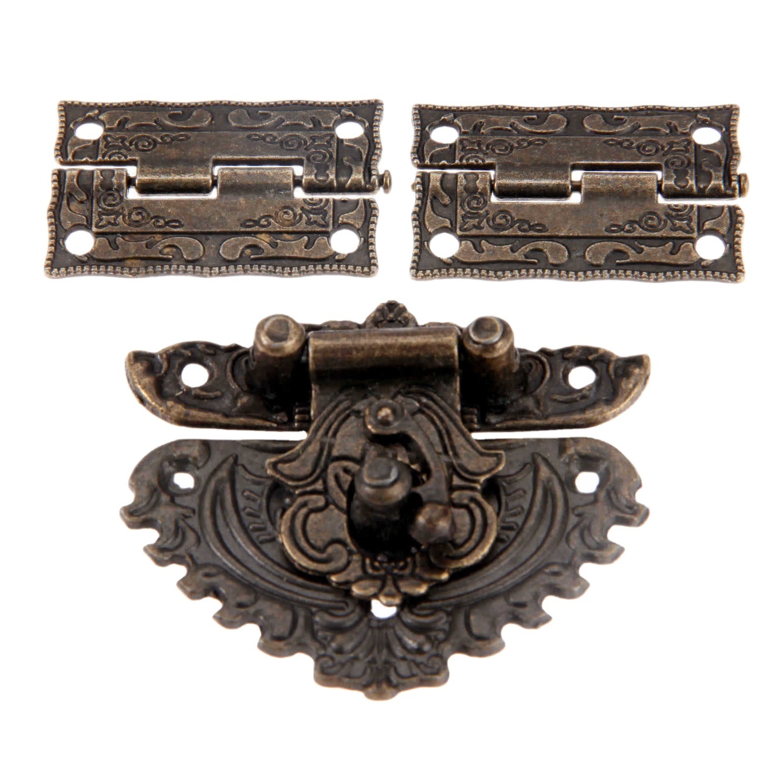 Antique Bronze Furniture Hardware Box Latch Hasp Locks Toggle Buckle 2Pcs Decorative Cabinet Hinges for Jewelry Wooden Box